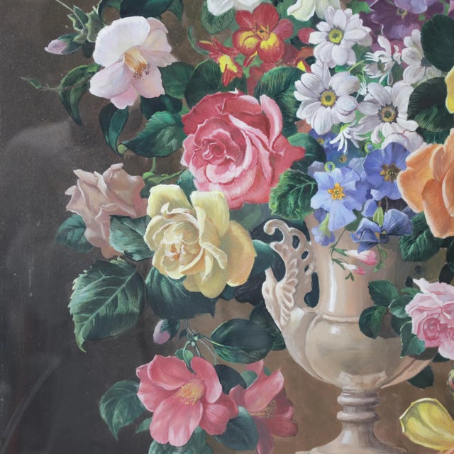 Vintage Floral Still Life Painting With Iris Roses and Camellias in Ornate Gold Frame For Sale In New York - Image 6 of 11