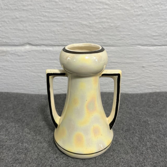 Art Deco Mid 20th Century Vintage Art Deco Lusterware Czech Pottery Vase For Sale - Image 3 of 9