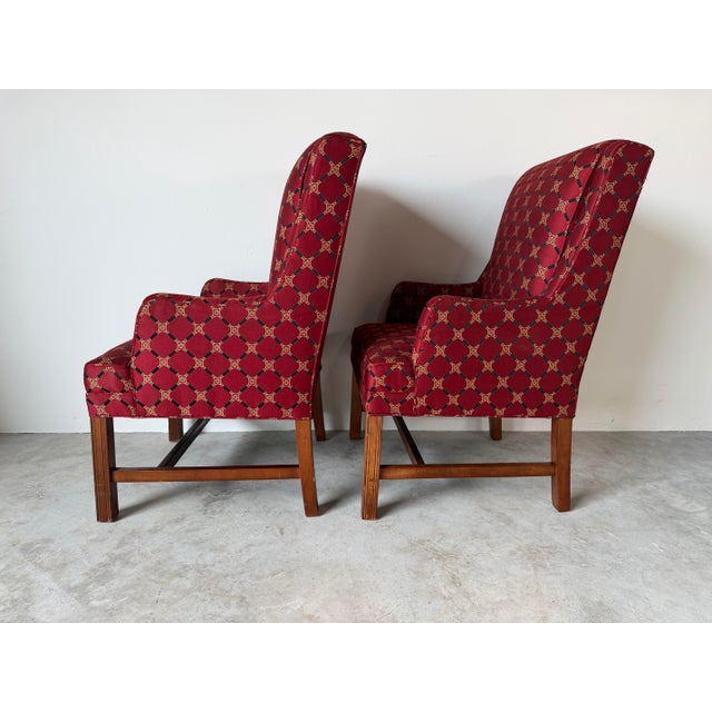 Vintage Hickory Traditional Upholstered Wingback Armchairs – A Pair For Sale In Miami - Image 6 of 12