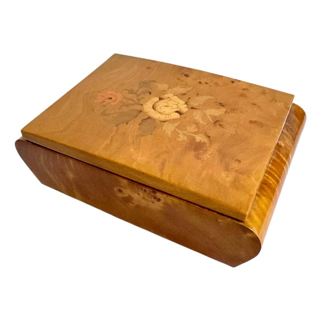 Sorrento Reuge Music Box Italian Burlwood Rose Flower Inlay Swiss Movement For Sale