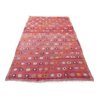 Mid 20th Century Vintage Turkish Embroidery Kilim Boho Area Rug For Sale