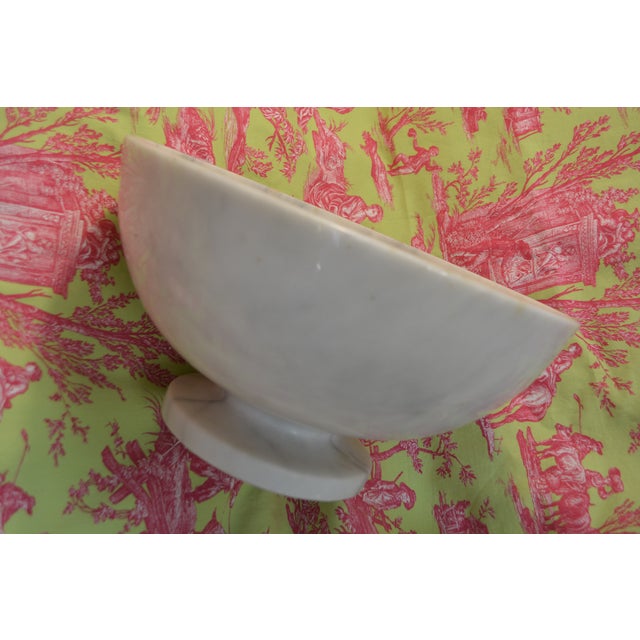 Huge White / Gray Veined Round Marble Pedestal Bowl Deep Compote - Centerpiece For Sale - Image 13 of 15