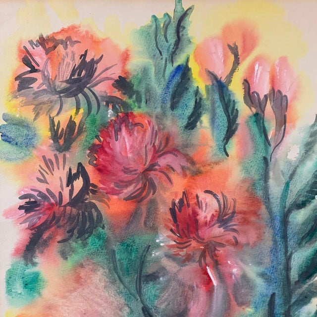 Exquisite framed watercolor still life. Approx 1970s. Beautiful gold and green frame and matte. Signature is sadly...