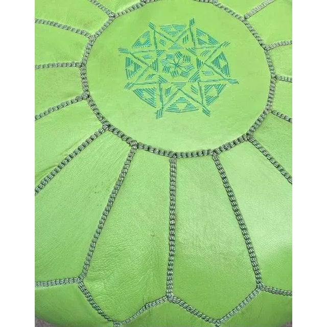 Textile Late 20th Century Moroccan Embroidered Pistachio Pouf For Sale - Image 7 of 7
