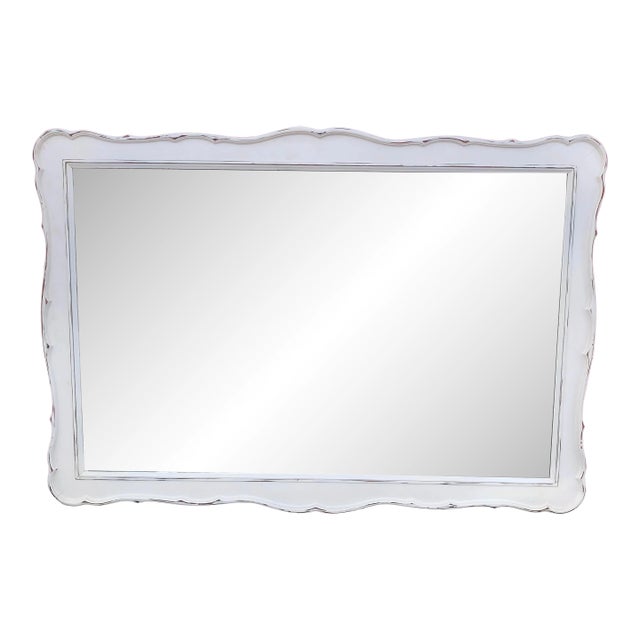 Large Vintage Mid Century Dixie Furniture White Hanging Wall Ir Dresser Mirror For Sale