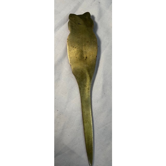 Quality Antique Cold Painted Heavy Brass Figural Owl Desk Article Letter Opener For Sale In New York - Image 6 of 8