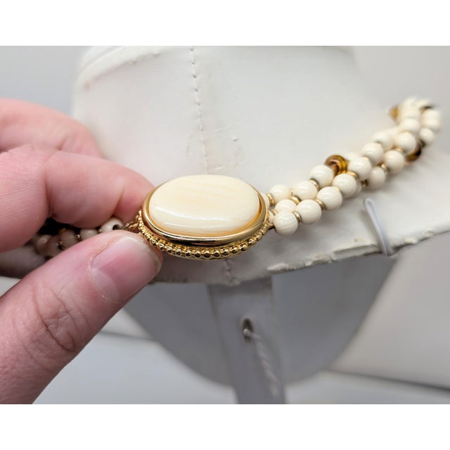 Vintage 1980s Signed Napier Beaded Faux-Ivory & Tiger's Eye Torsade Necklace For Sale In Philadelphia - Image 6 of 9