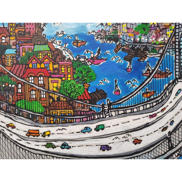 Original Mid Century Cityscape Painting of the Brooklyn Bridge by Edward Sokol 1979 For Sale - Image 4 of 18