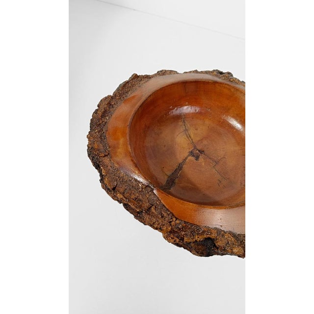 Vintage Rustic Handcrafted Wooden Pedestal Bowl in the style of Mountain Folk Art, 1950s For Sale - Image 12 of 18