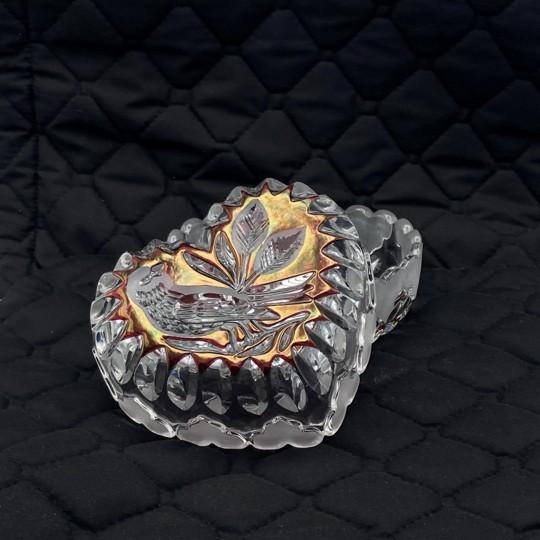 Glass Hofbauer "Byrdes" Ruby Crystal Heart Trinket Box With Lid (Vintage 1970’s-1990’s, Original Foil Label) For Sale - Image 7 of 17