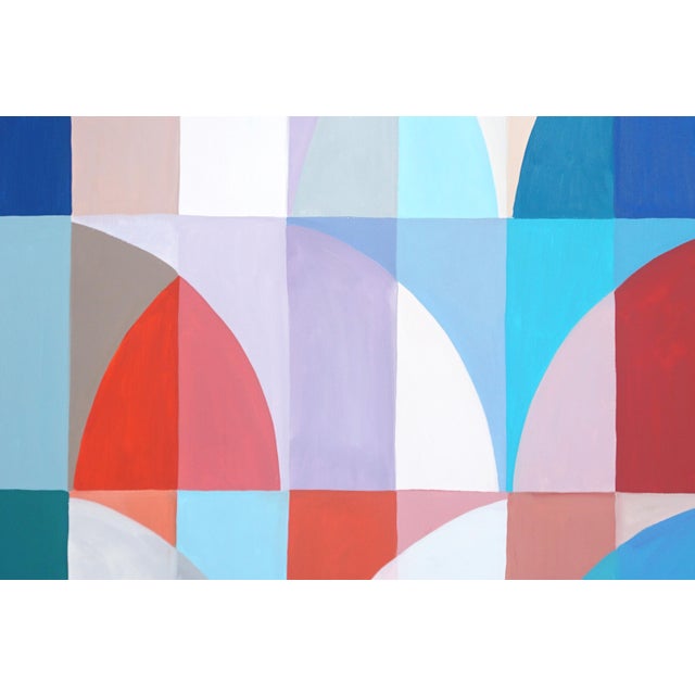 Modern Abstract Triptych of Geometric Grid Patterns, Bauhaus Bright Summer, Acrylic Paint on Watercolor Paper by Natalia Roman, 2026 For Sale - Image 11 of 11