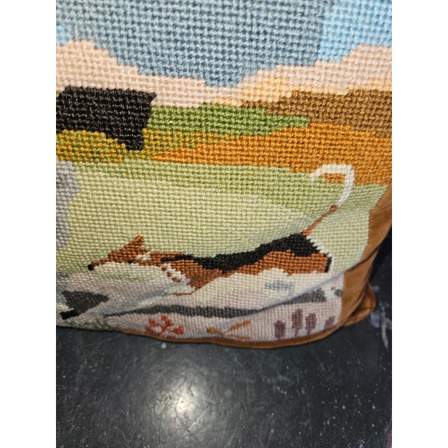 Traditional Vintage Hand Done Needlepoint Pillow With Fox Hunting Scene Tally Ho! For Sale - Image 3 of 4