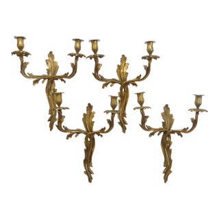 Vintage Brass French Style Sconces - Set of 4 For Sale
