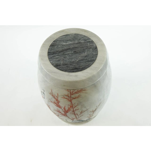 Chinese Marble Stand/Side Table/Seat. Hand-pained with some design and writings. It is the popular white and gray marble.