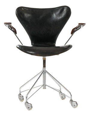 Office Chair in Leather, Steel and Rosewood by Arne Jacobsen for Fritz Hansen, 1967