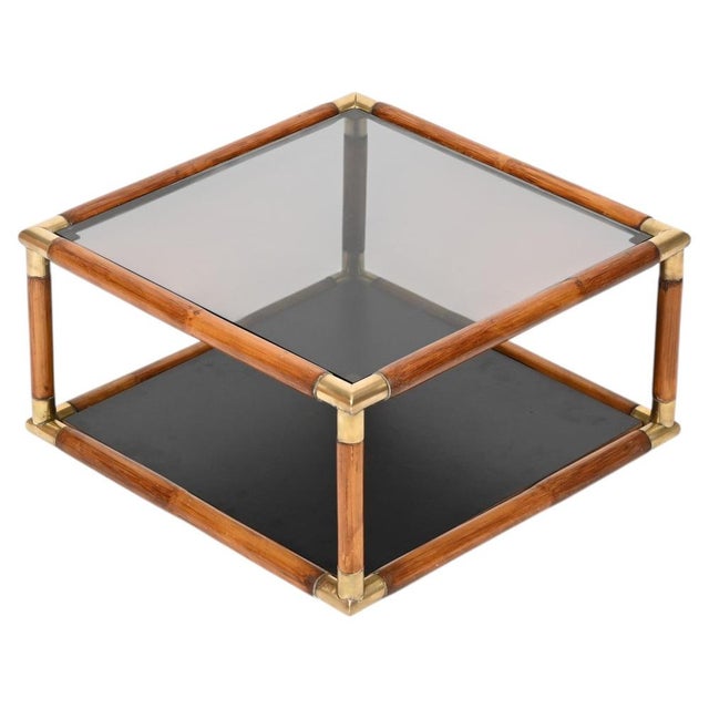 Bamboo, Brass and Smoked Glass Coffee Table in the style of Gabriella Crespi, Italy, 1970s For Sale - Image 14 of 14