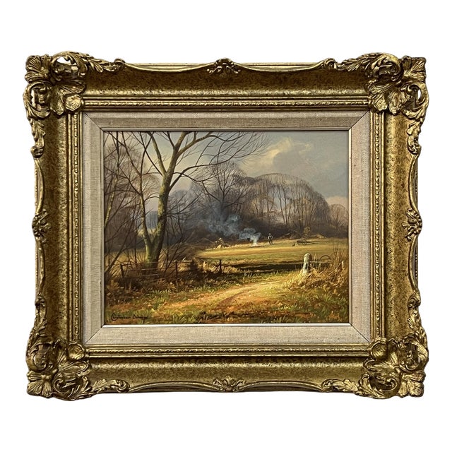 Farm in the Woods at Winter in the English Countryside with Warm Brown Colours Circa 1990 For Sale