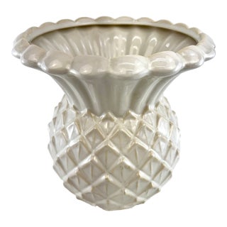 Vintage Mid Century Ceramic Pineapple Vase With Scalloped Rim For Sale
