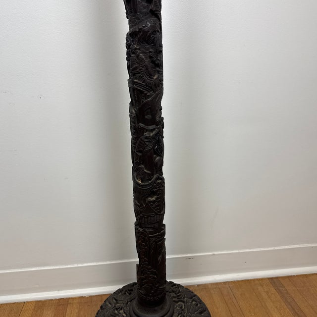 Early 20th Century Hand Carved Ebonized, Wood, Chinese Floor Lamp For Sale In Memphis - Image 6 of 12