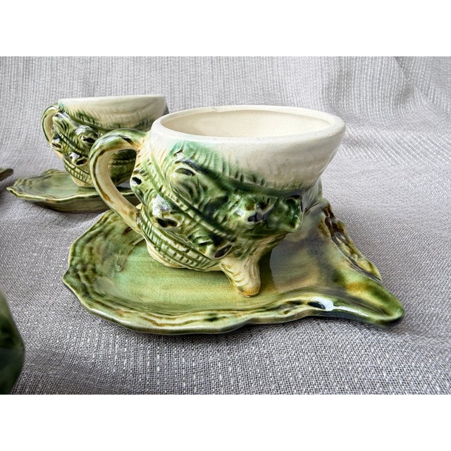 Vintage Majolica Style Shell Cup and Saucers Set of 9 Pieces For Sale - Image 9 of 17