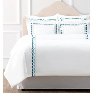 Celerie Kemble + Hamburg House Blue Scallop Queen Duvet Set - 3 Pieces For Sale