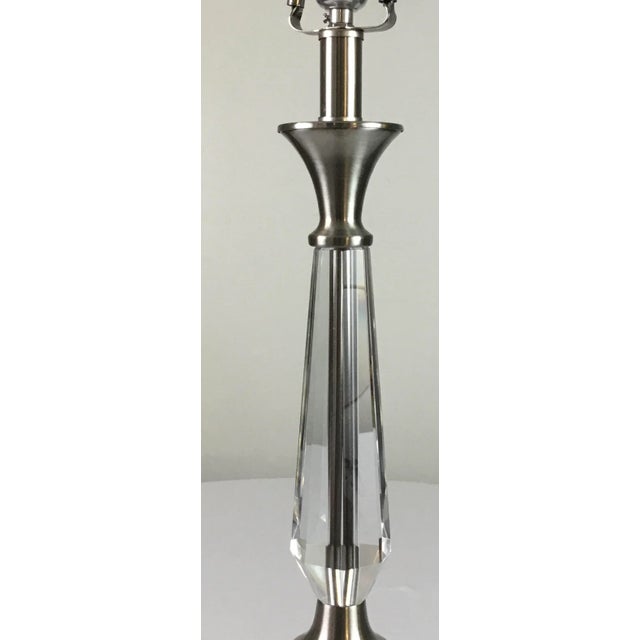 1970s Mid-Century Modern Stainless and Crystal Table Lamp For Sale - Image 5 of 11