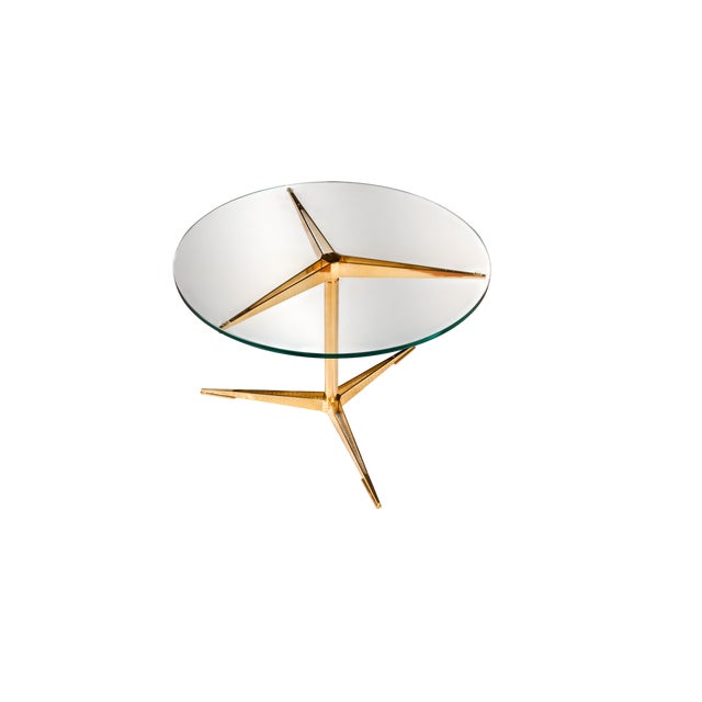Model 1128 Coffee Table with Brass Legs and Glass Top by Gio Ponti for Singer & Sons, 1950s For Sale