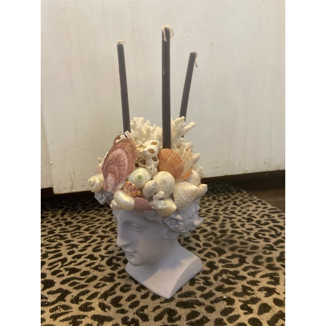 2020s Shell-Encrusted Bust in Farrow & Ball “Calluna” For Sale - Image 5 of 12