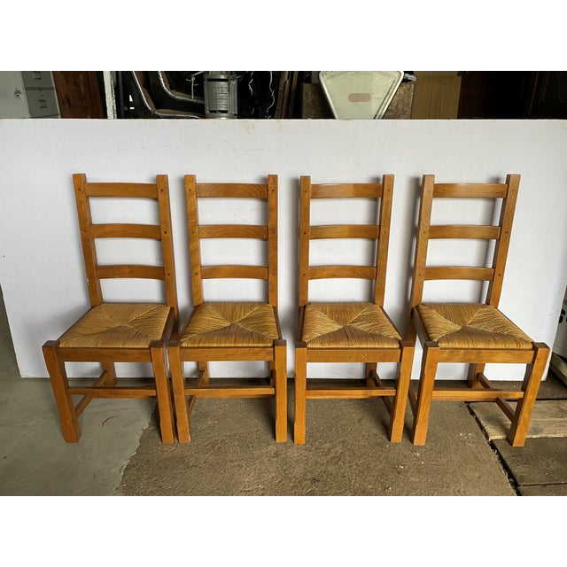 Vintage Rustic Oak Chairs with Mulched Seat An50, 1950s, Set of 4 For Sale - Image 12 of 13