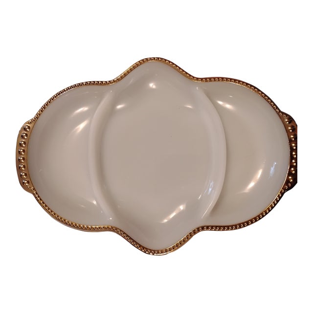 1950s Anchor Hocking -Fire King Milk Glass Divided Platter For Sale