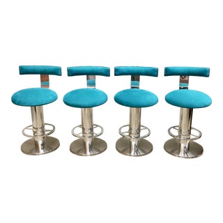 1980s Vintage Designs for Leisure Suede & Chrome Counterstools - Set of 4 For Sale