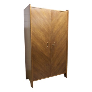 Mid-Century Modern Oak Veneer Wardrobe with Doors and Drawers, 1950s For Sale