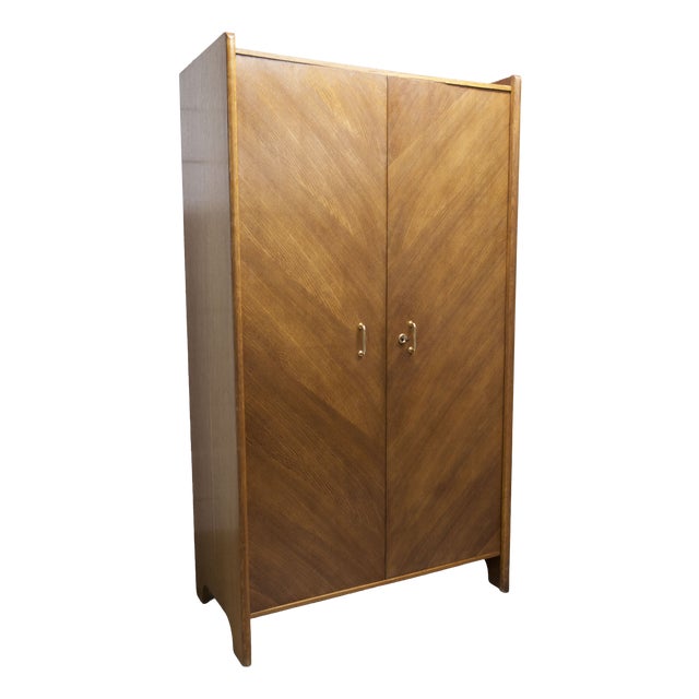 Mid-Century Modern Oak Veneer Wardrobe with Doors and Drawers, 1950s For Sale
