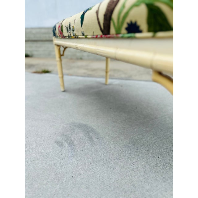 1960s Vintage Faux Bamboo Bench, Newly Upholstered in Designer Chinoiserie Fabric For Sale - Image 5 of 9