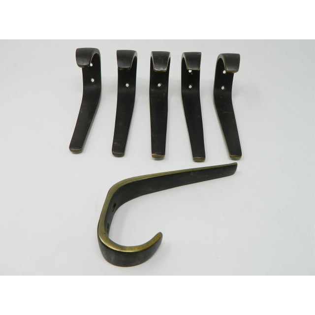 Franz Hagenauer Large Brass Coat Hooks by Franz Hagenauer for Hagenauer Wien, 1950s, Set of 6 For Sale - Image 4 of 7