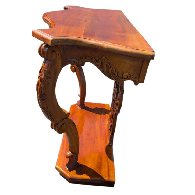 Late 20th Century Rococo Revival Style Carved Wood Pierced Console Entryway Table For Sale - Image 5 of 6