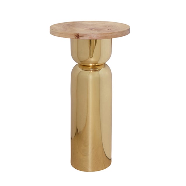 Worlds Away Matthew Izzo Home Alina Burlwood and Brass Hourglass Side Table For Sale - Image 4 of 4