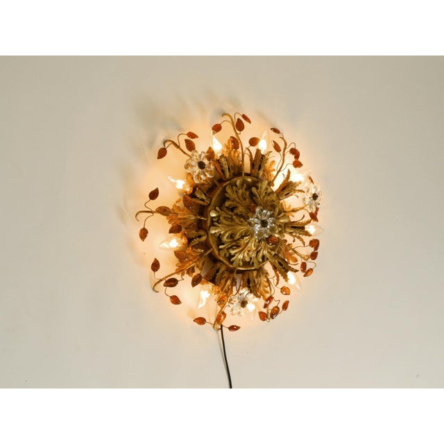 Glass Large Italian Gilt Ceiling Lamp in Glass by Banci Firenze, 1960s For Sale - Image 7 of 18