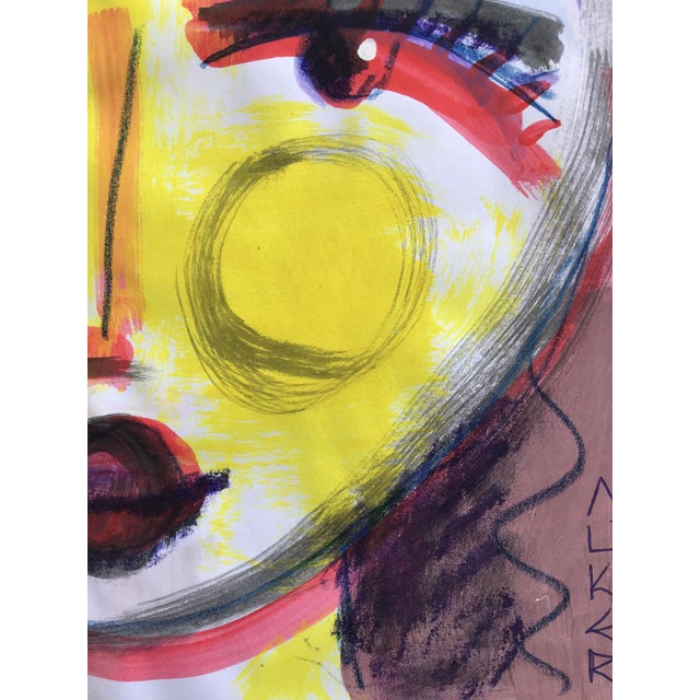 Contemporary Paintings by CL Auker, Mixed Media Colorful Face Triptych on Paper For Sale - Image 11 of 15