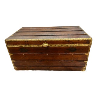 1920s Cedar Wood & Brass Trim & Hardware Trunk From England For Sale