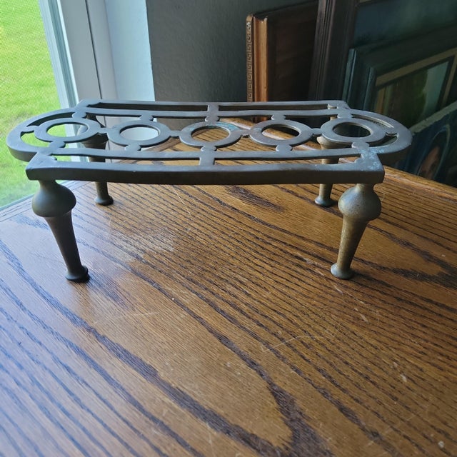Antique Footman 1910 Solid Brass Kettle Stand Trivet English Plant Pot Riser William Tonks & Sons Stamped For Sale - Image 17 of 18
