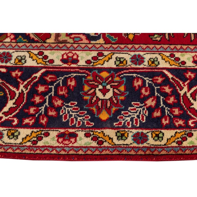 Mid 20th Century Vintage Persian Tabriz Handmade Red Medallion Floral Wool Rug For Sale - Image 5 of 12