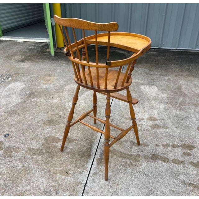 Folk Art Quilted Maple Windsor Slat Back Style Wood High Chair for Baby or Child For Sale - Image 10 of 11
