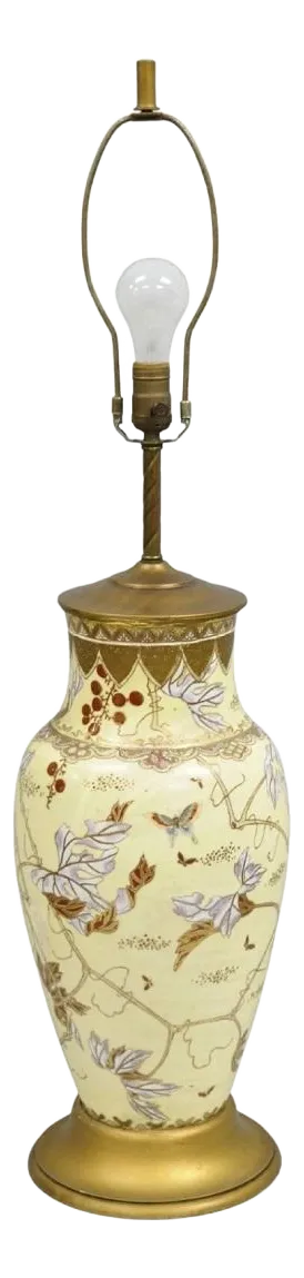 Early 20th Century Antique Chinoiserie Chinese Yellow Porcelain Large Jardiniere Vase Table Lamp