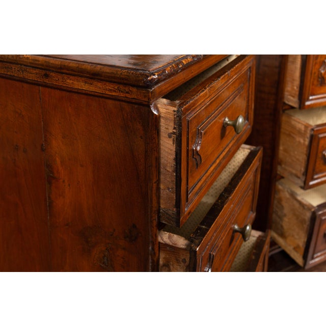 Brown Pair of Italian 1860s Walnut Petite Commodes with Three Drawers and Bun Feet For Sale - Image 8 of 12