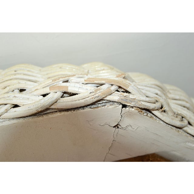 Vintage Mid-Century Modern Handwoven Shabby Chic White Wicker Wall Mirror For Sale - Image 12 of 12
