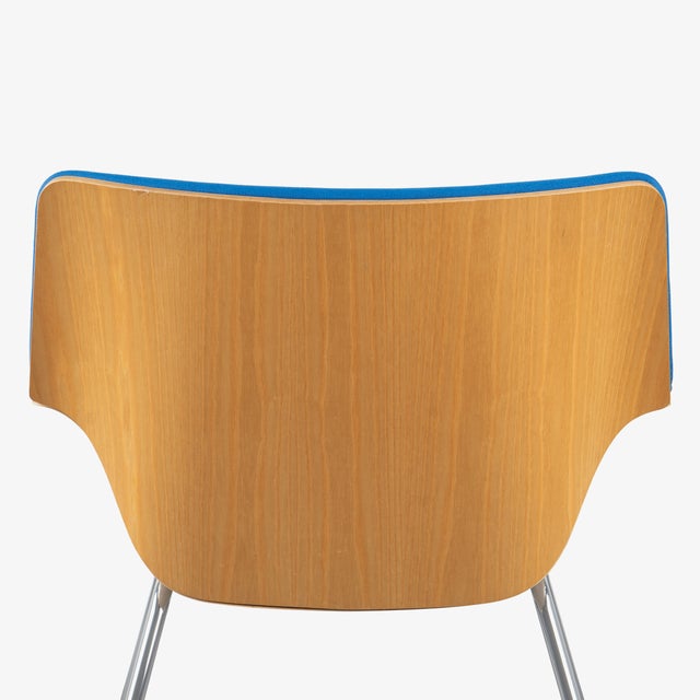 Herman Miller Swoop Plywood Lounge Chairs by Brian Kane in Original Blue Fabric Ash and Polished Chrome For Sale - Image 9 of 12
