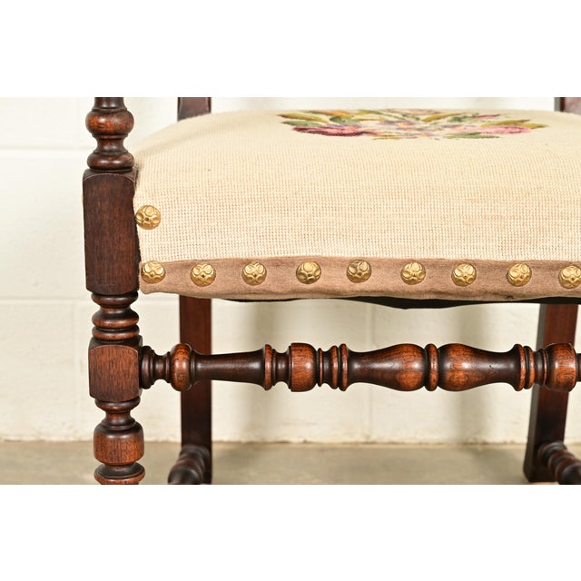 Brown Berkey & Gay Style Antique English Jacobean Carved Walnut Library Chair, Circa 1900 For Sale - Image 8 of 14