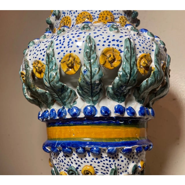 Share Antique 19th Century Spanish Majolica Painted Terracotta Pottery Vase Sculpture For Sale In New York - Image 6 of 15