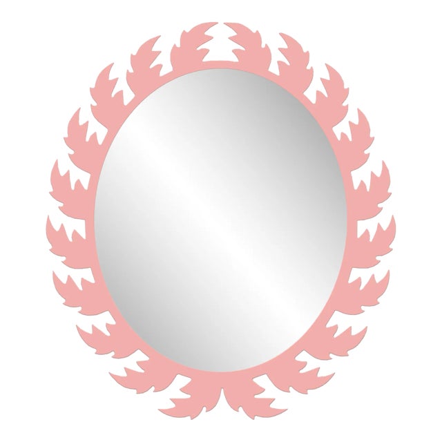 Fleur Home Audubon Oval Mirror in Pink Punch, 42x48 For Sale